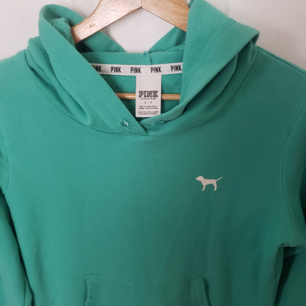 ⭐ PINK Victoria's Secret Teal Turquoise Aqua Sweatshirt Small Dog Logo - Picture 2 of 9
